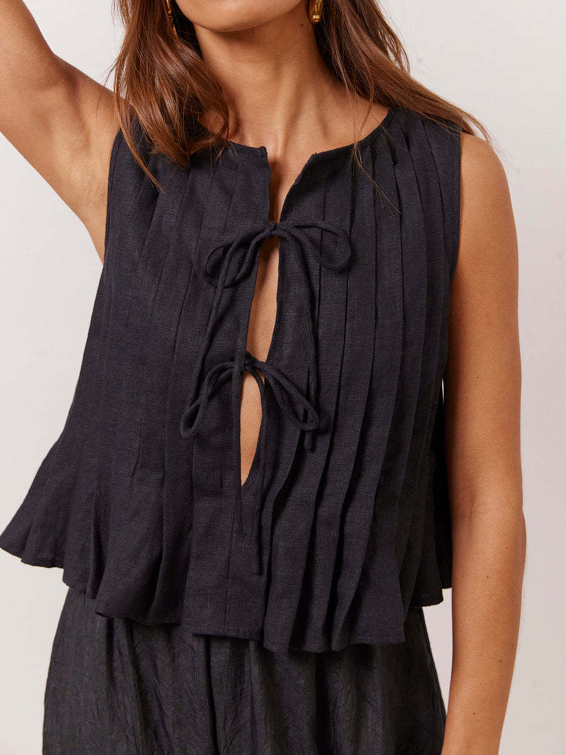 The Holly Pleated Tied Round Neck Vest