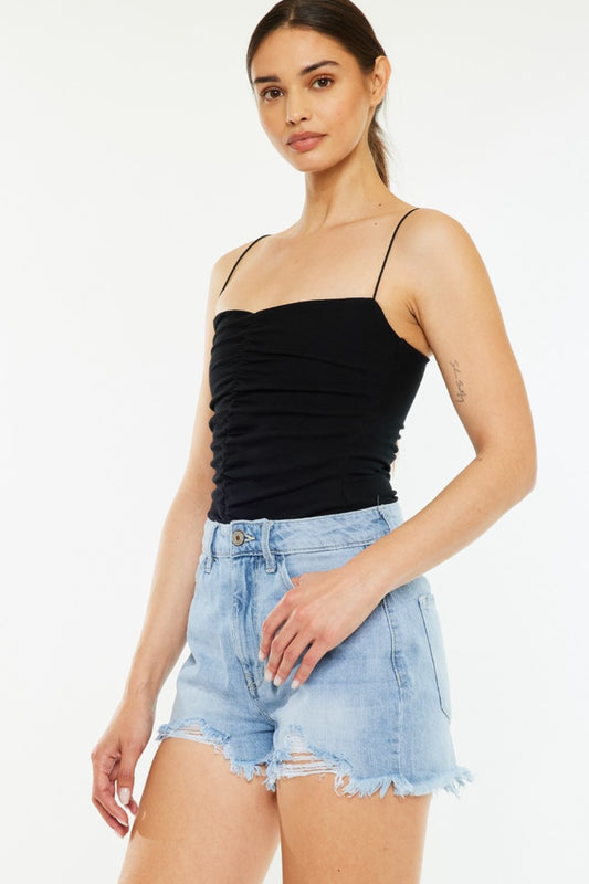 31410 Raw Hem Distressed High Waist Denim Shorts