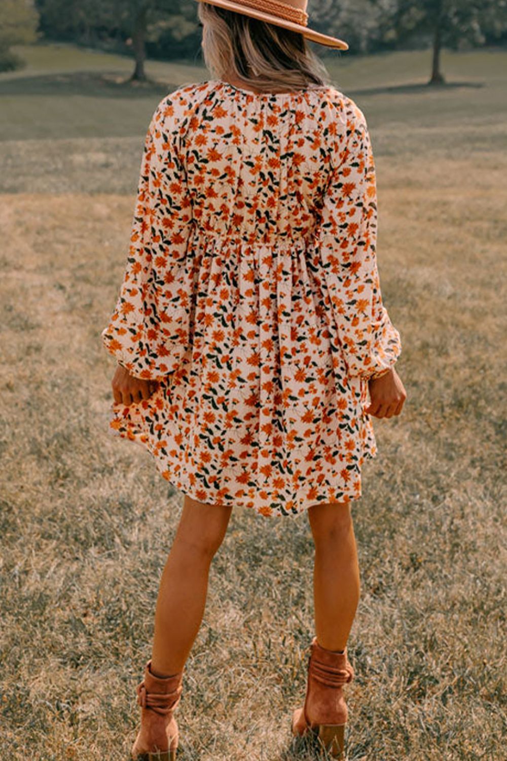 The Tori Printed V-Neck Long Sleeve Dress