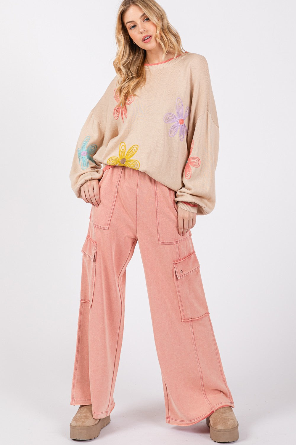 The Zoe Knit Terry Mineral Wash Wide Leg Pants