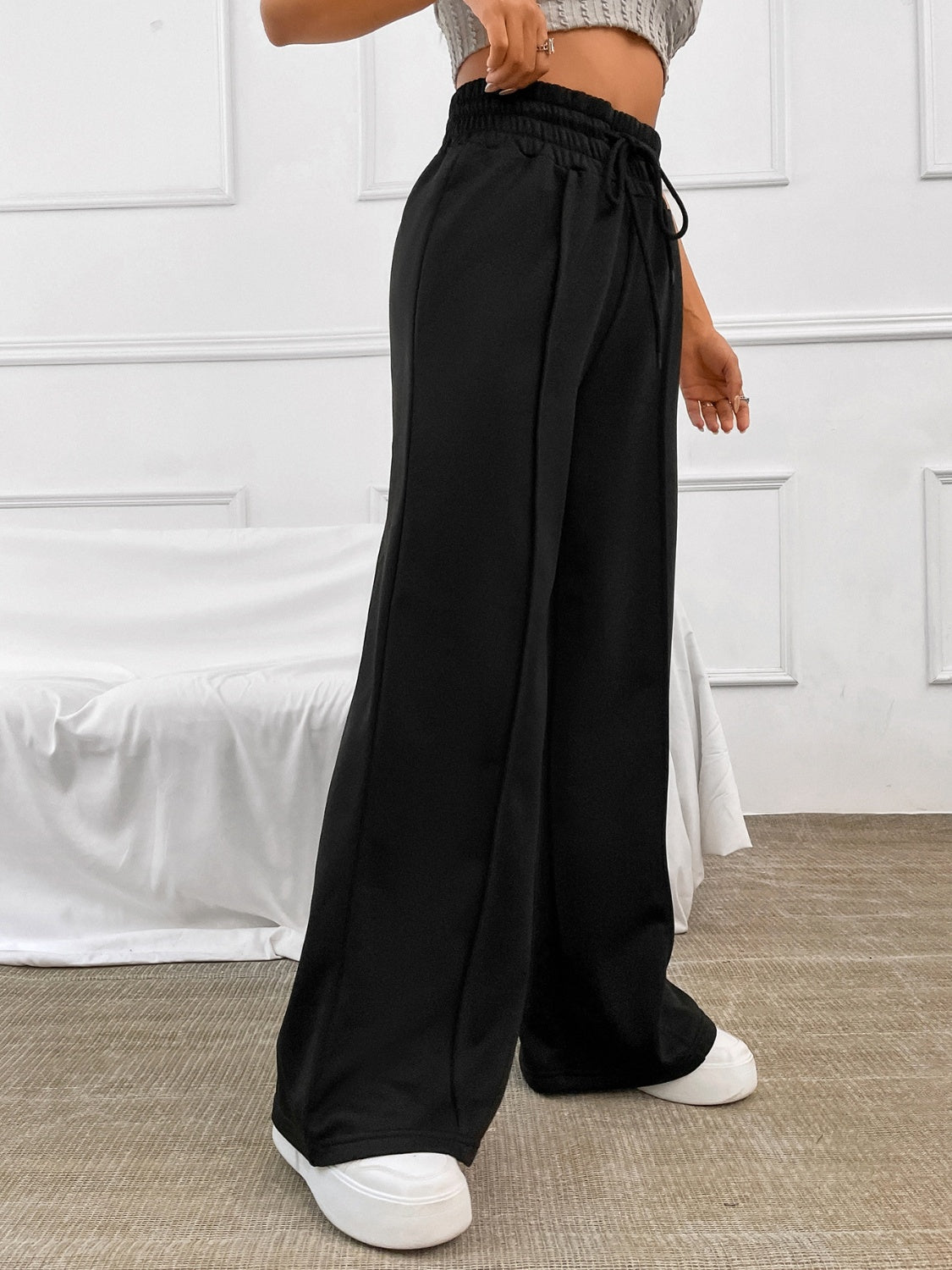 The Kimberly Drawstring Elastic Waist Wide Leg Pants