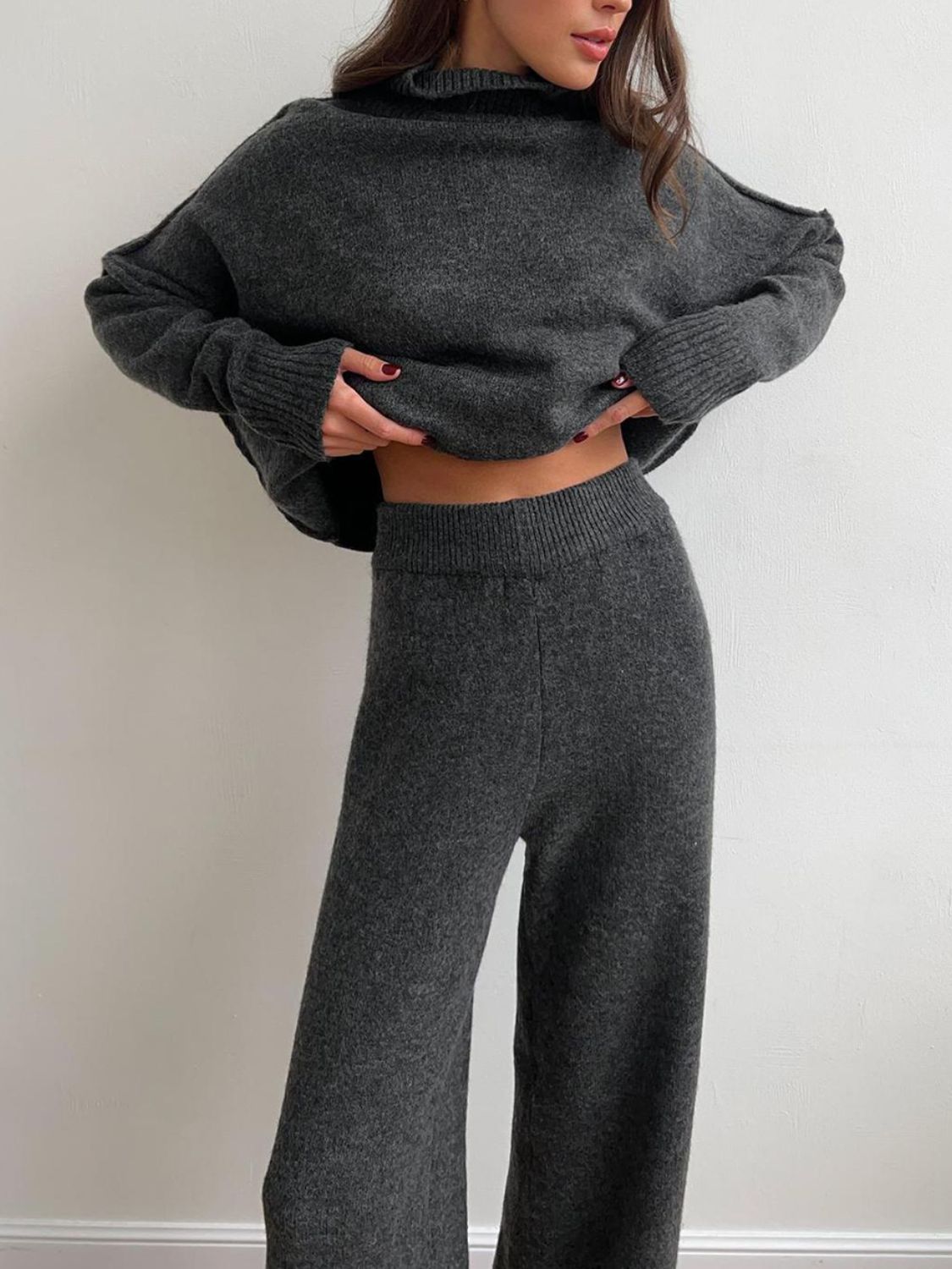 The Nicole Turtleneck Long Sleeve Top and Pants Sweater Set