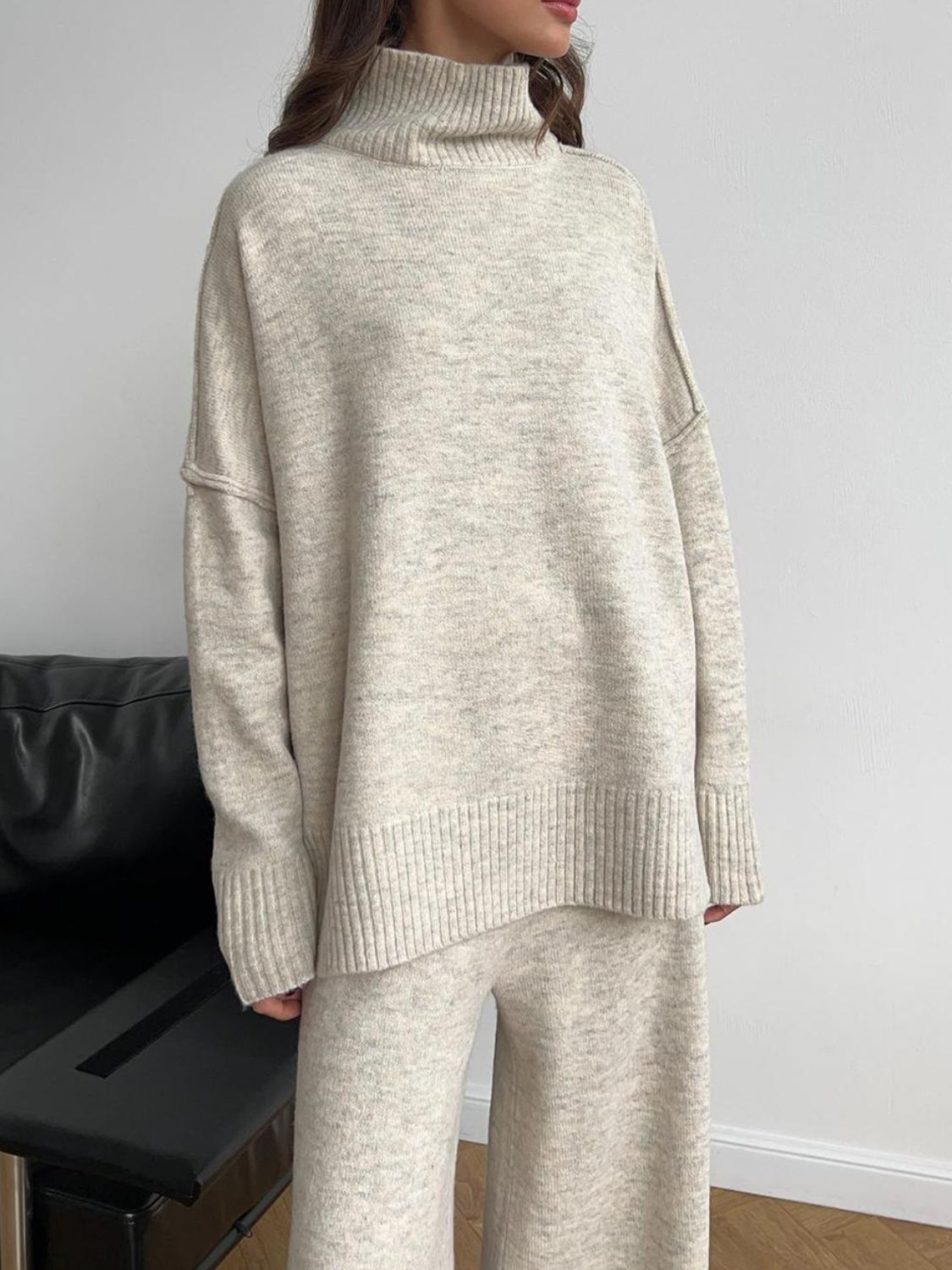 The Nicole Turtleneck Long Sleeve Top and Pants Sweater Set