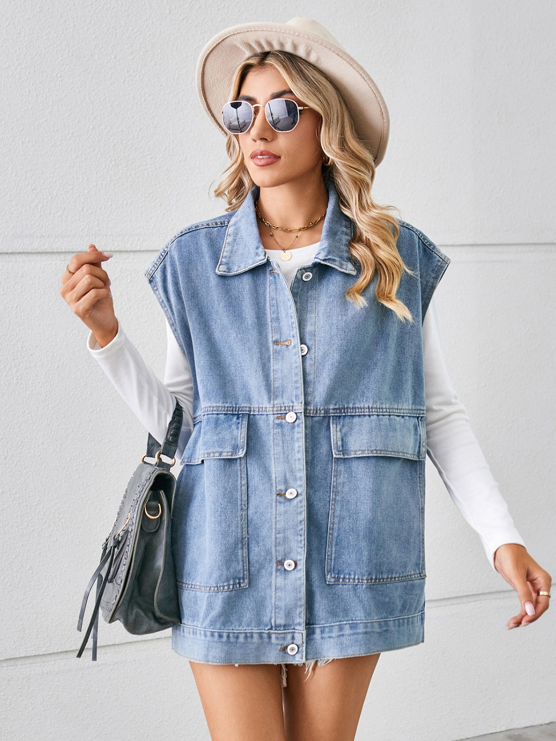 The Erin Button Up Sleeveless Denim Jacket