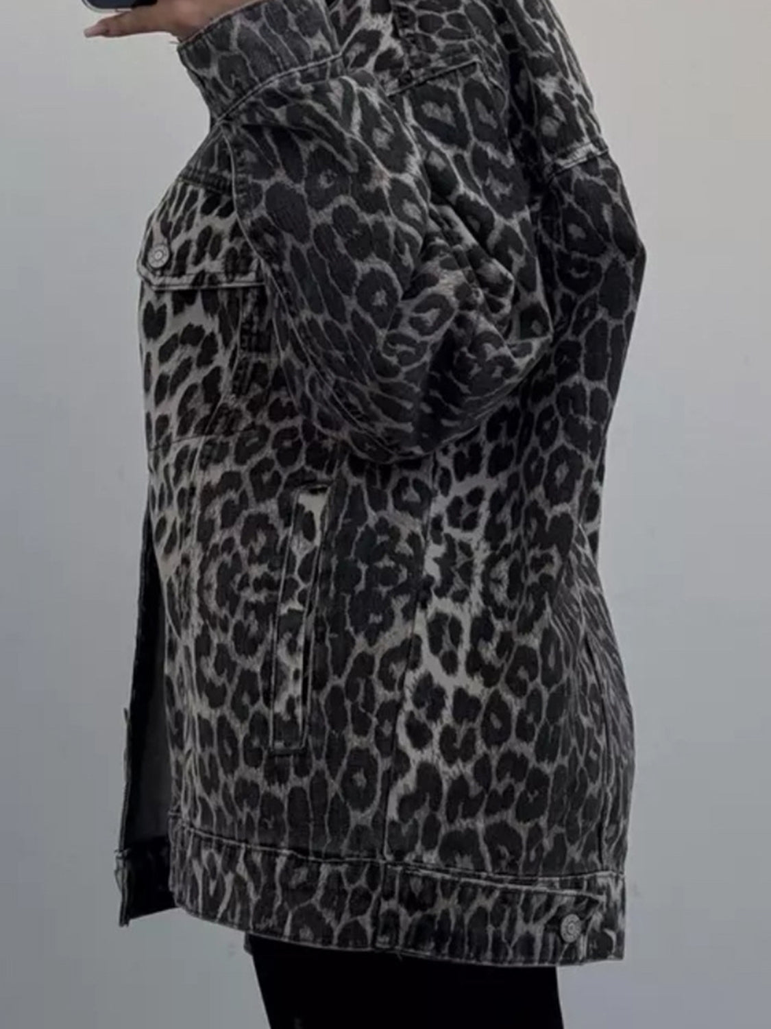 The Deja Leopard Button Up Long Sleeve Denim Top