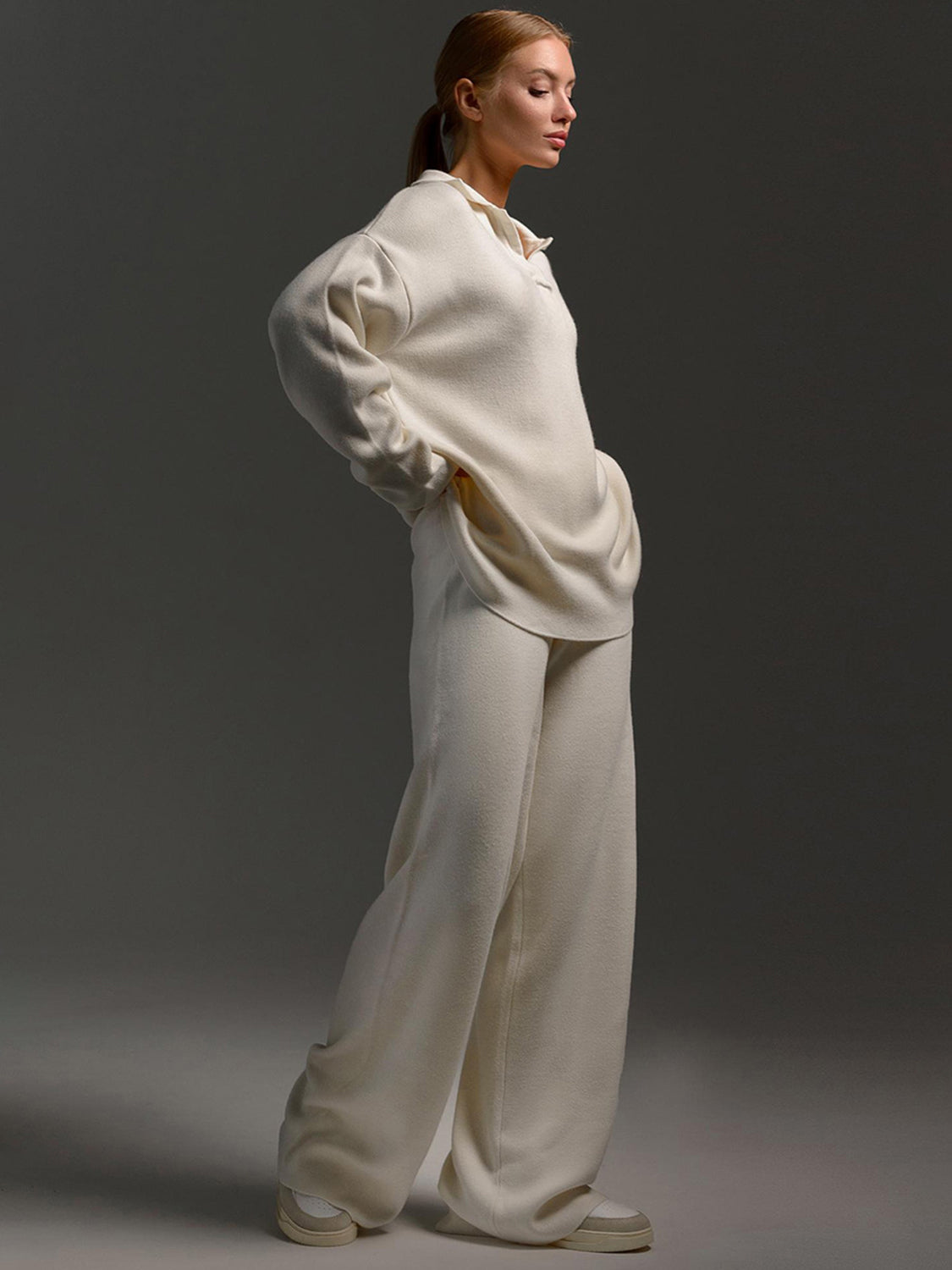 The Delaney Collar Long Sleeve Top and Pants Sweater Set