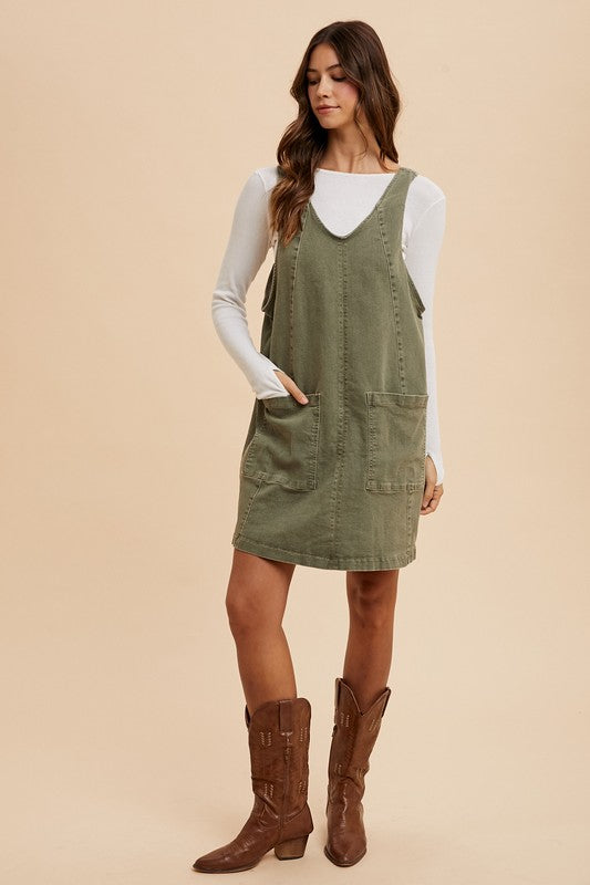 The Jenny V-Neck Adjustable Strap Denim Overall Dress with Pockets