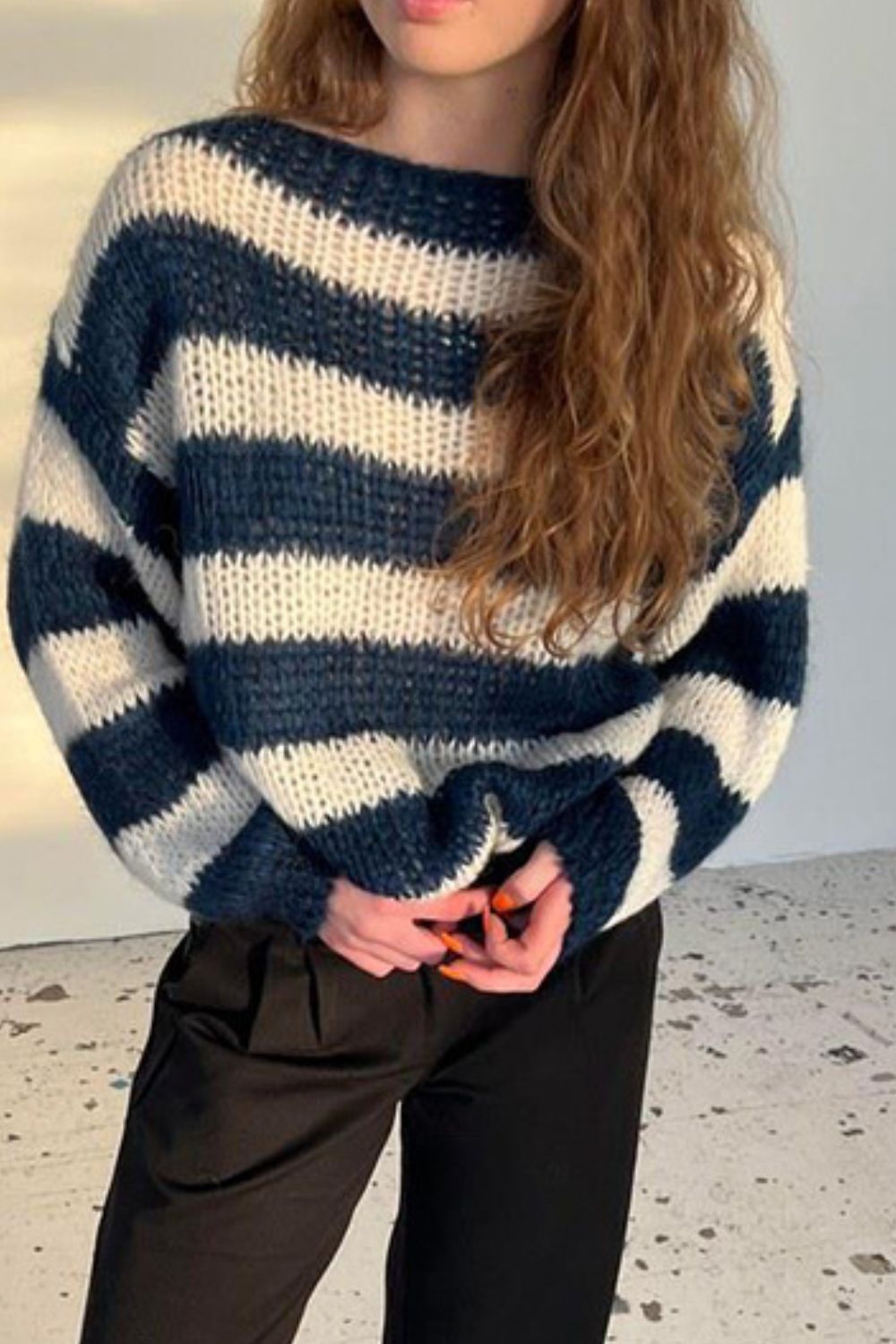 The Ana Striped Boat Neck Long Sleeve Sweater