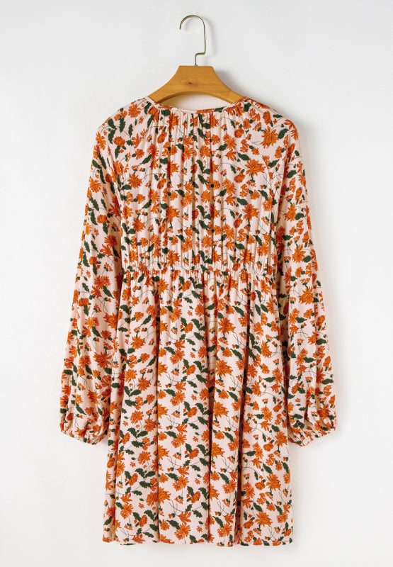 The Tori Printed V-Neck Long Sleeve Dress