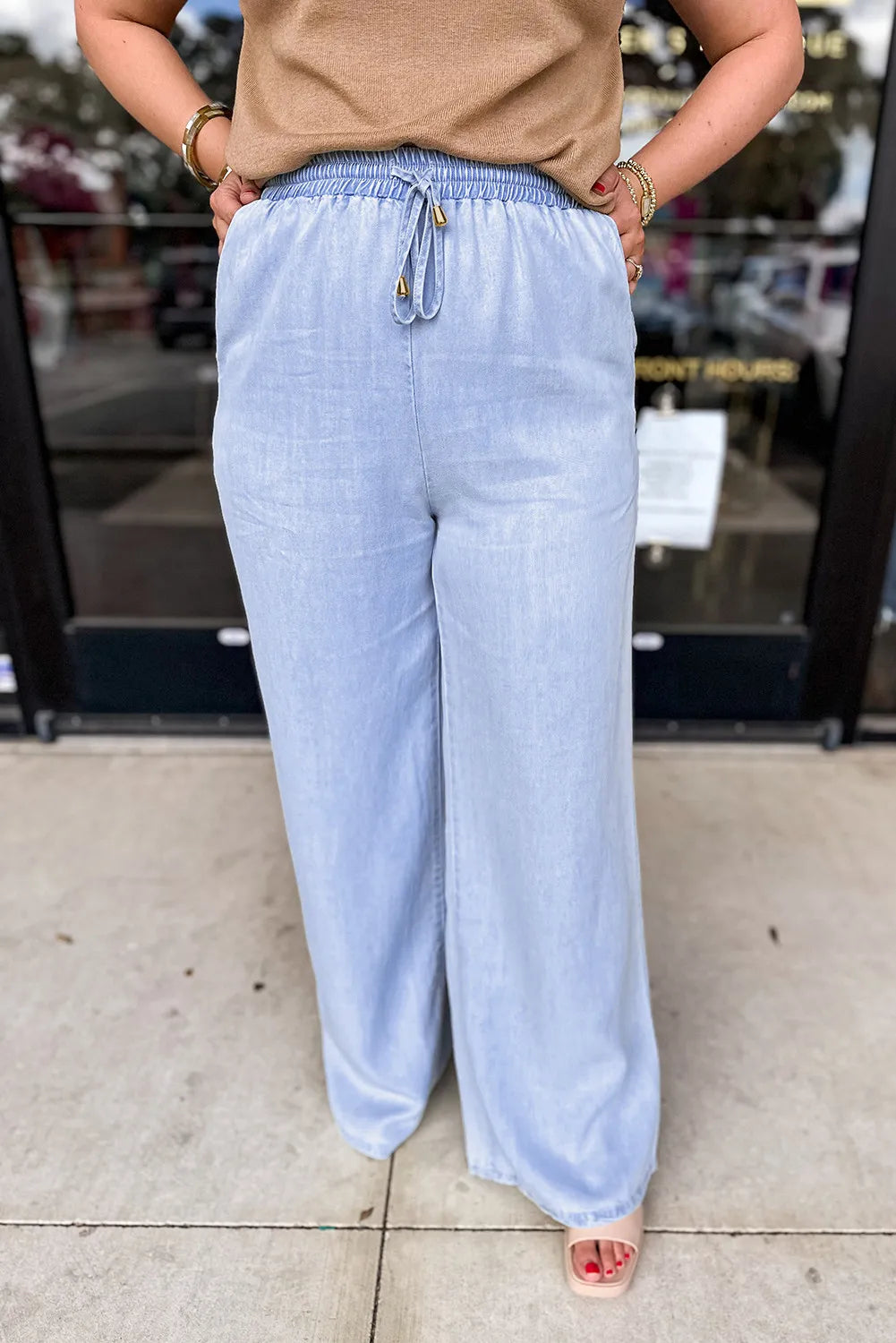 Plus Size Drawstring Wide Leg Jeans