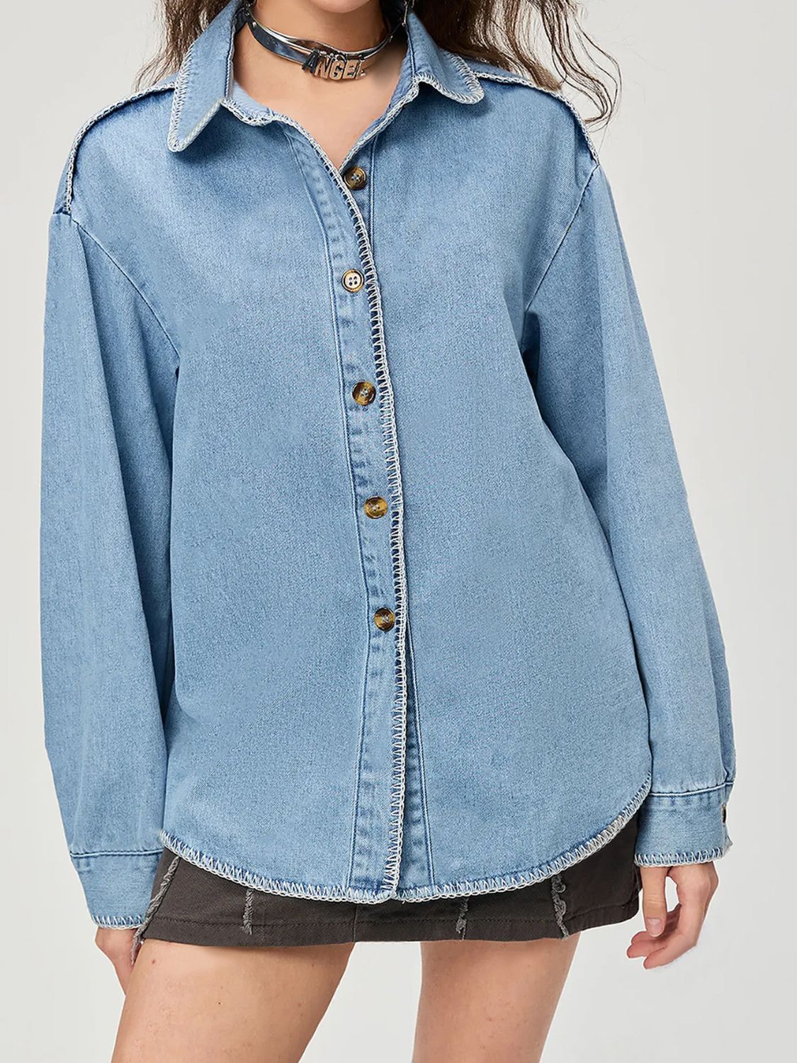 The Samantha Button Up Collared Neck Denim Top