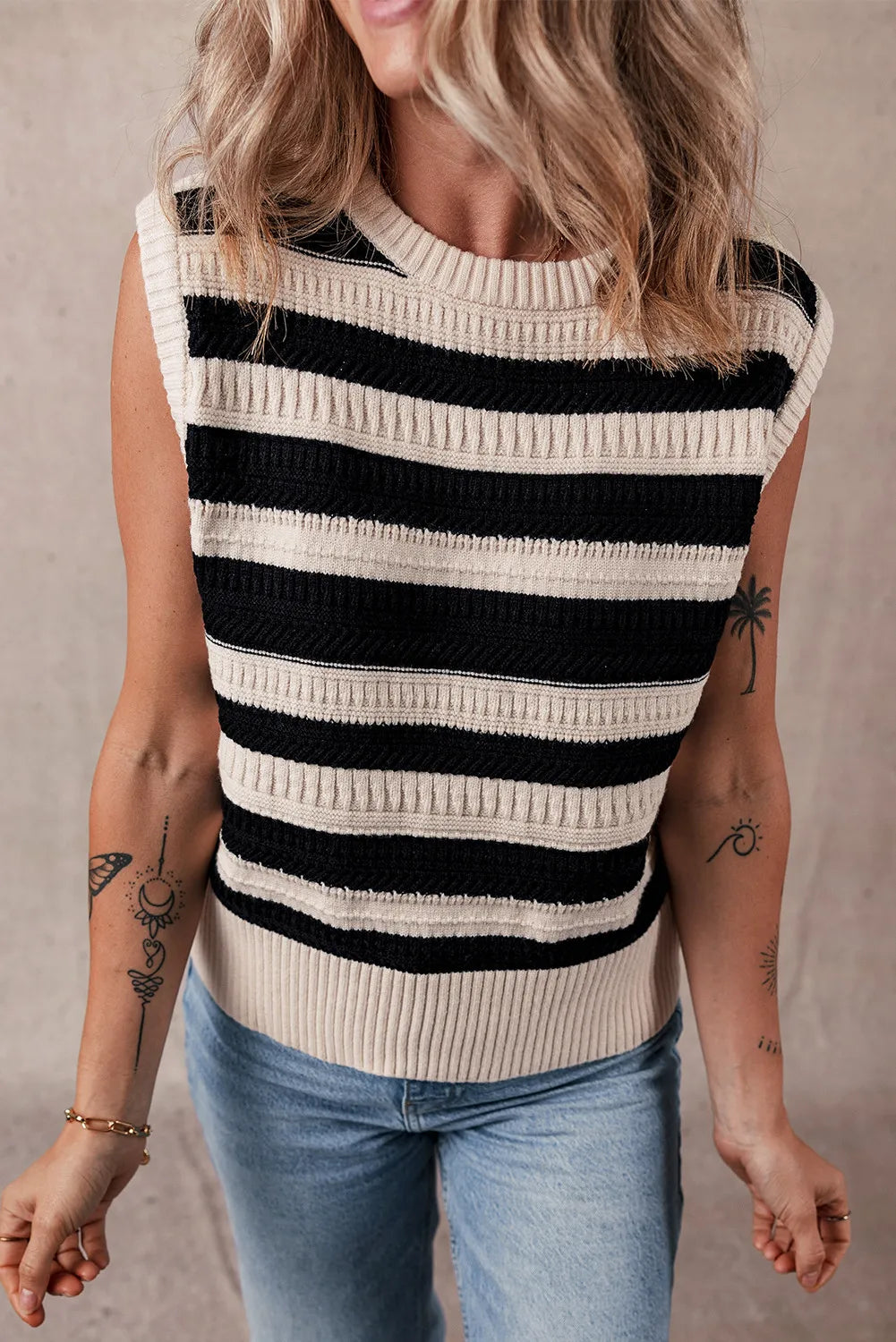 The Nicole Color Block Round Neck Sweater Vest