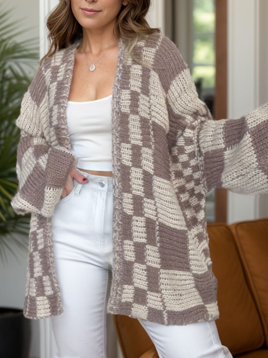 The Mollie Plaid Open Front Long Sleeve Cardigan