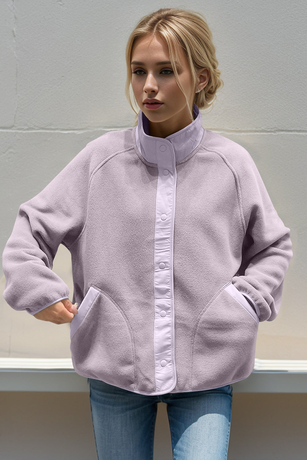 The Zoe Snap Down Contrast Fleece Jacket with Pockets