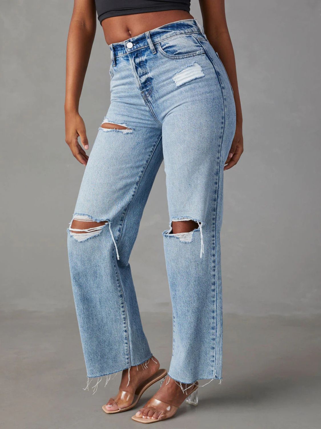 27616 Distressed Straight Leg Jeans with Pockets