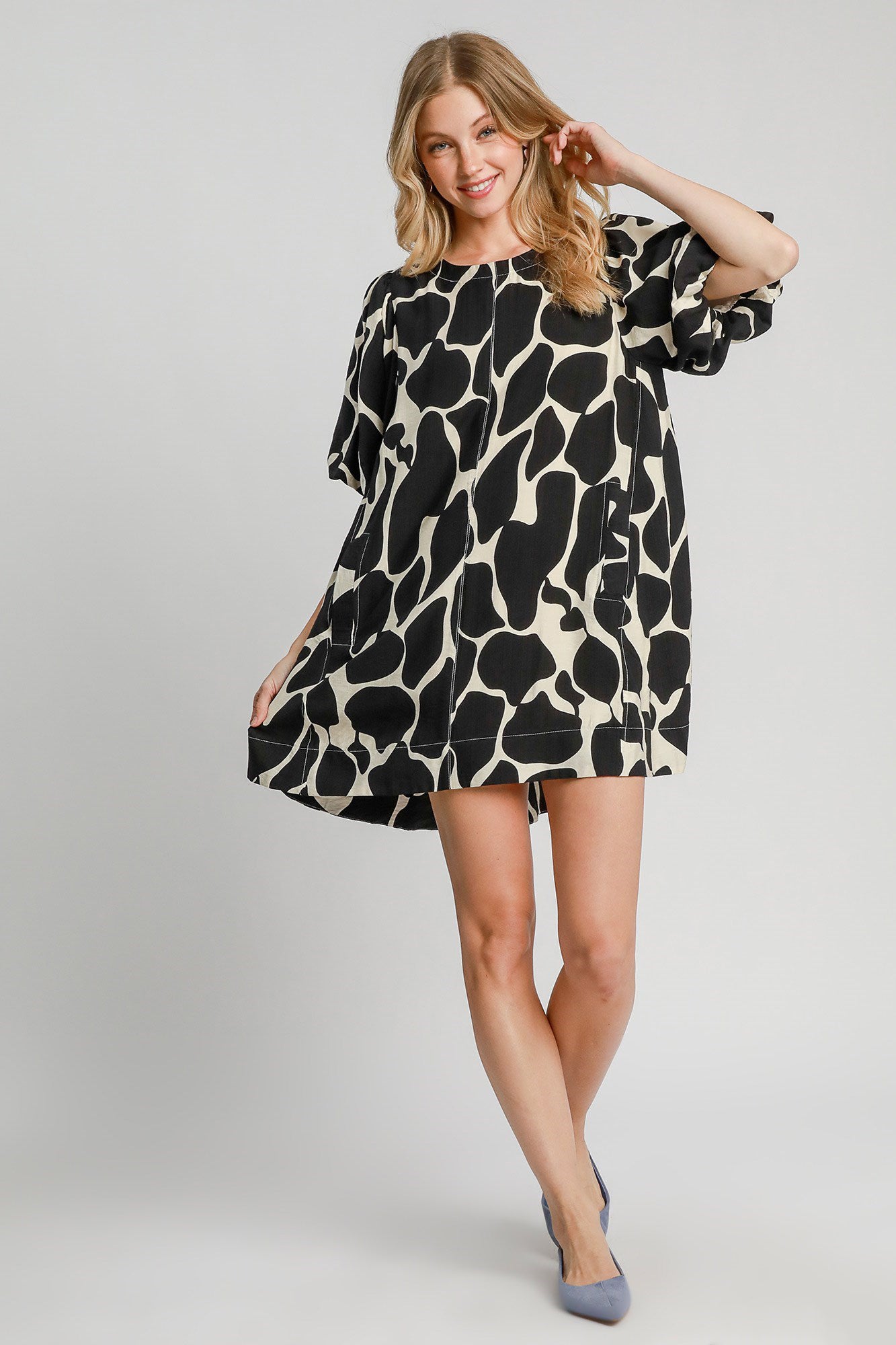 The Tori Two Tone Abstract Print Puff Sleeve Dress Plus Size