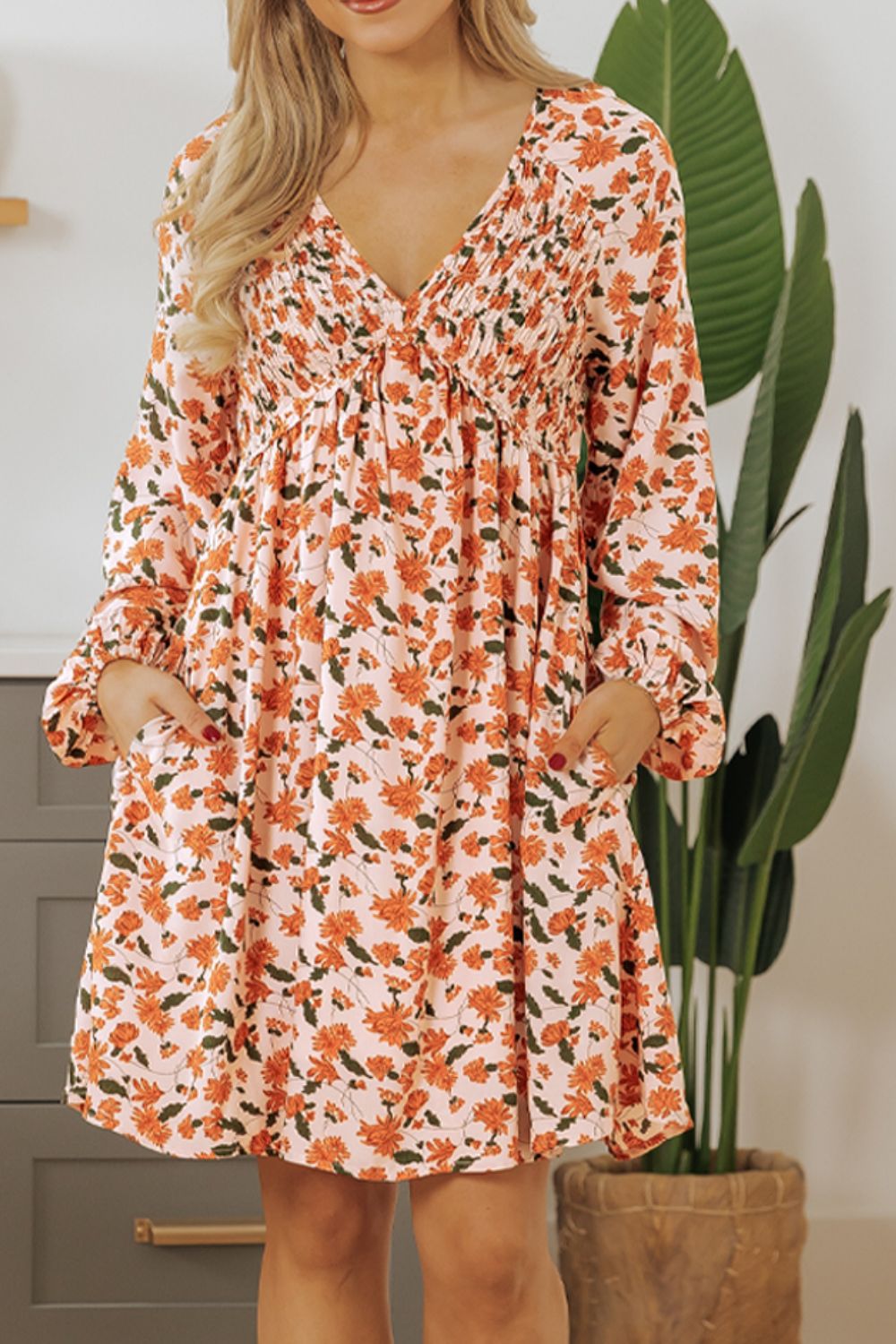 The Tori Printed V-Neck Long Sleeve Dress