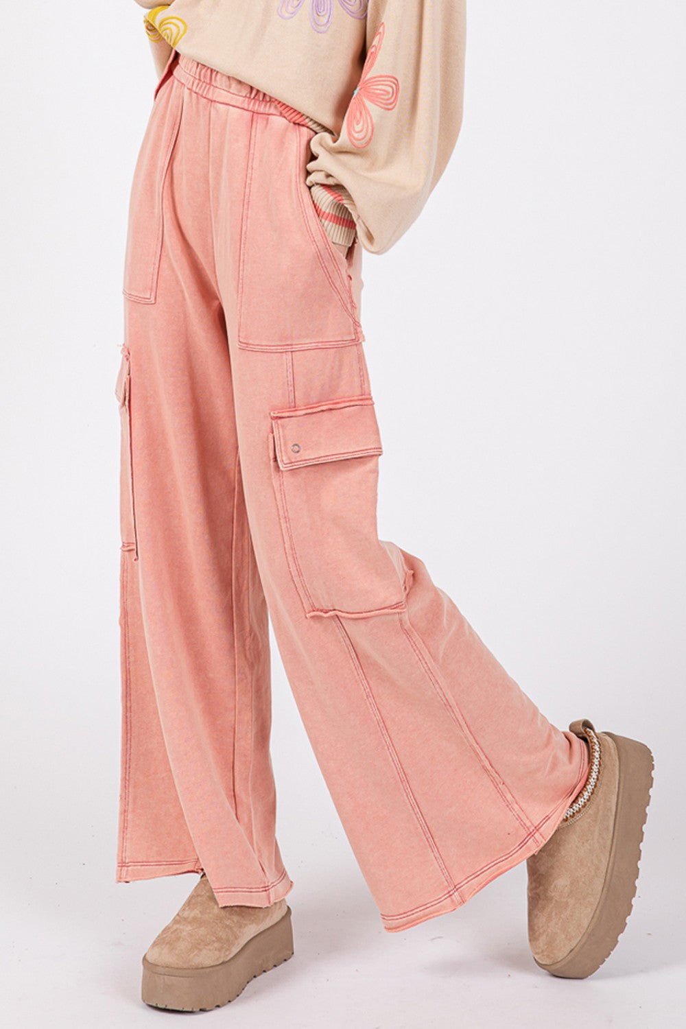 The Zoe Knit Terry Mineral Wash Wide Leg Pants