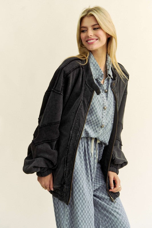 The Rachelle Exposed Seam Zip Up Dropped Shoulder Jacket