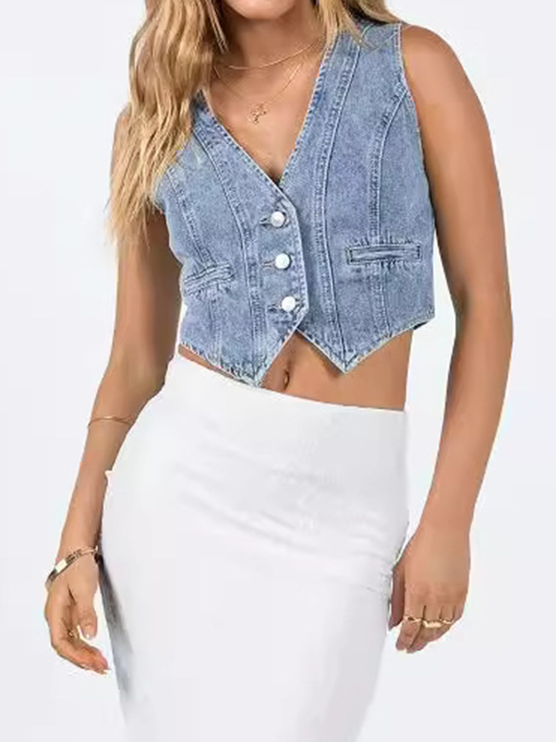 The Erin Button Up Sleeveless Denim Top