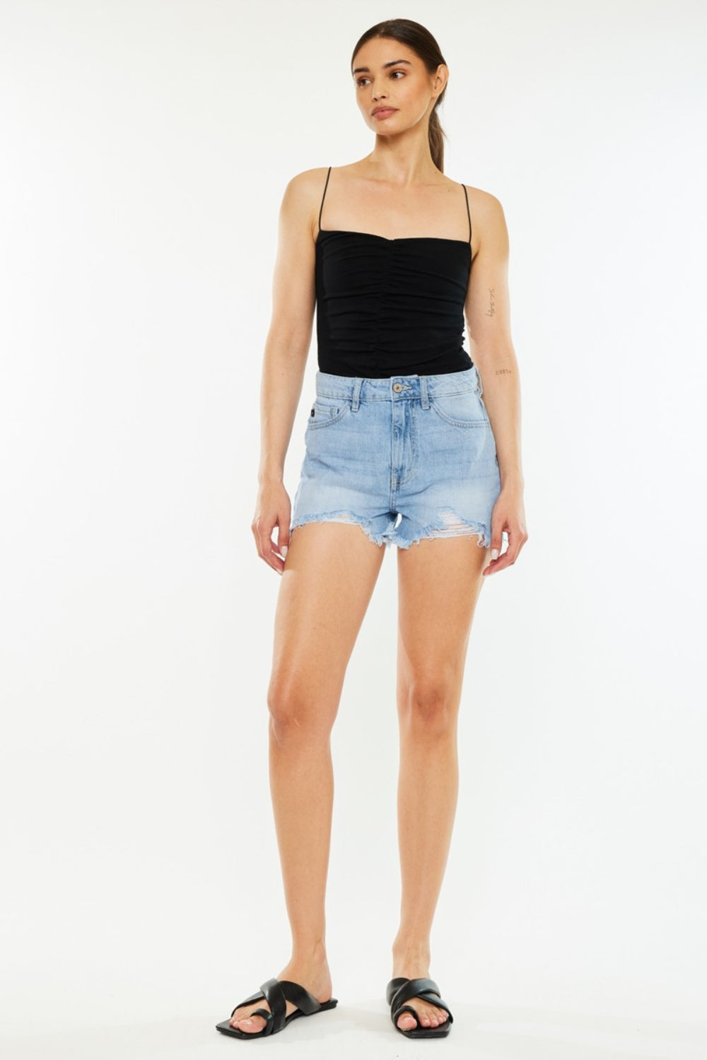 31410 Raw Hem Distressed High Waist Denim Shorts