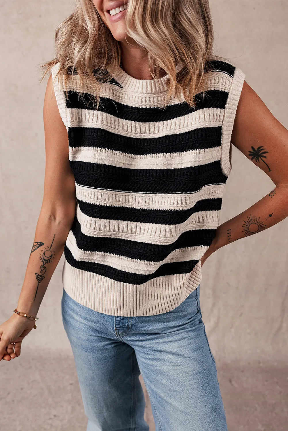 The Nicole Color Block Round Neck Sweater Vest