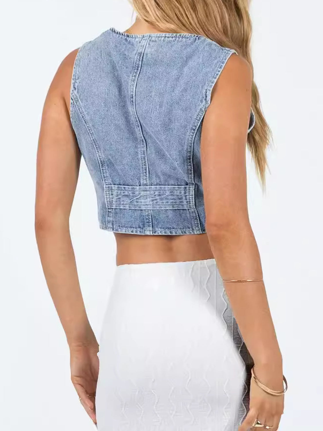 The Erin Button Up Sleeveless Denim Top