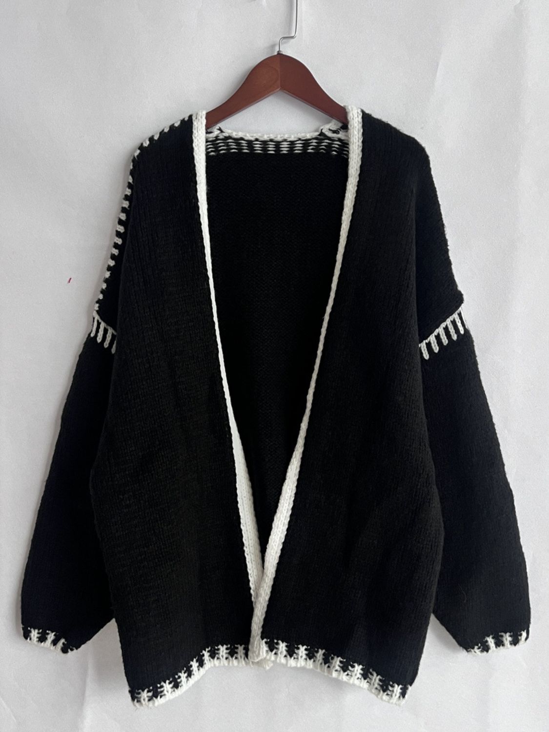 The Kimberly Double Take Contrast Open Front Dropped Shoulder Cardigan