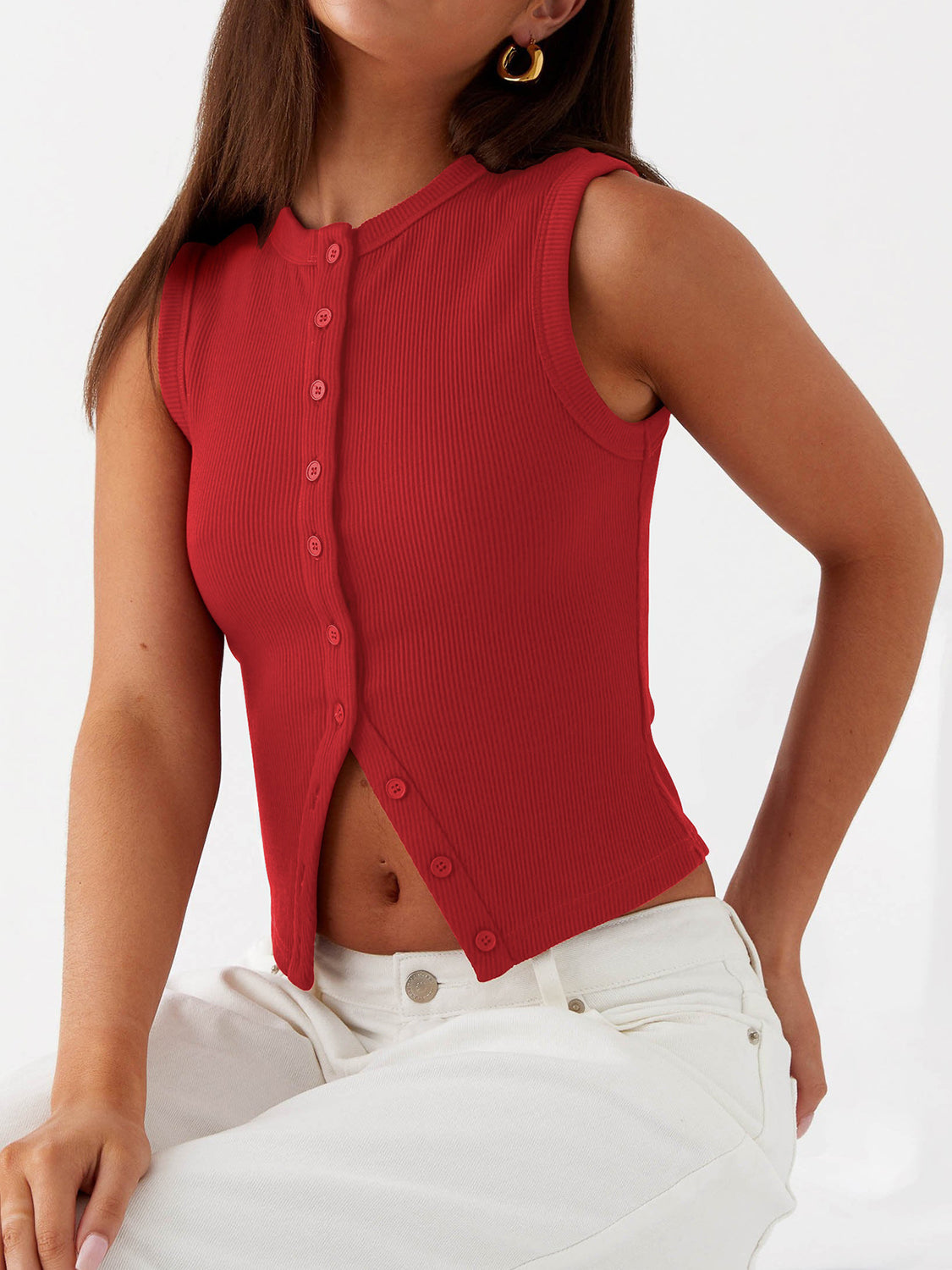 The Zoe Button Up Round Neck Tank