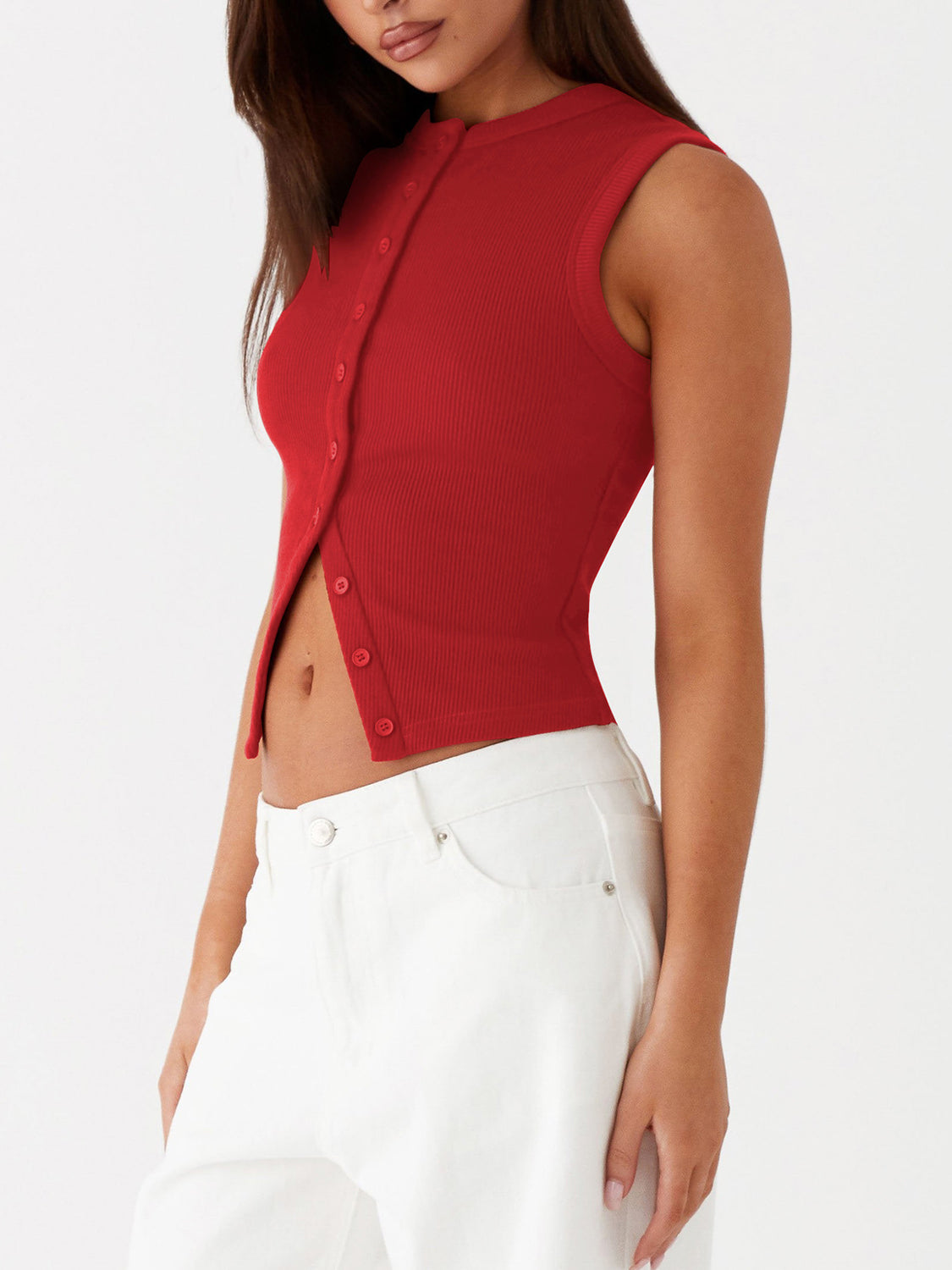 The Zoe Button Up Round Neck Tank