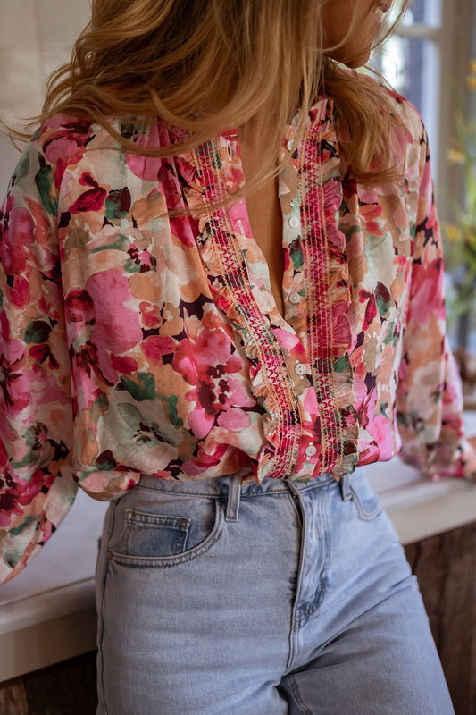 The Beth Frill Floral Button Down Long Sleeve Shirt