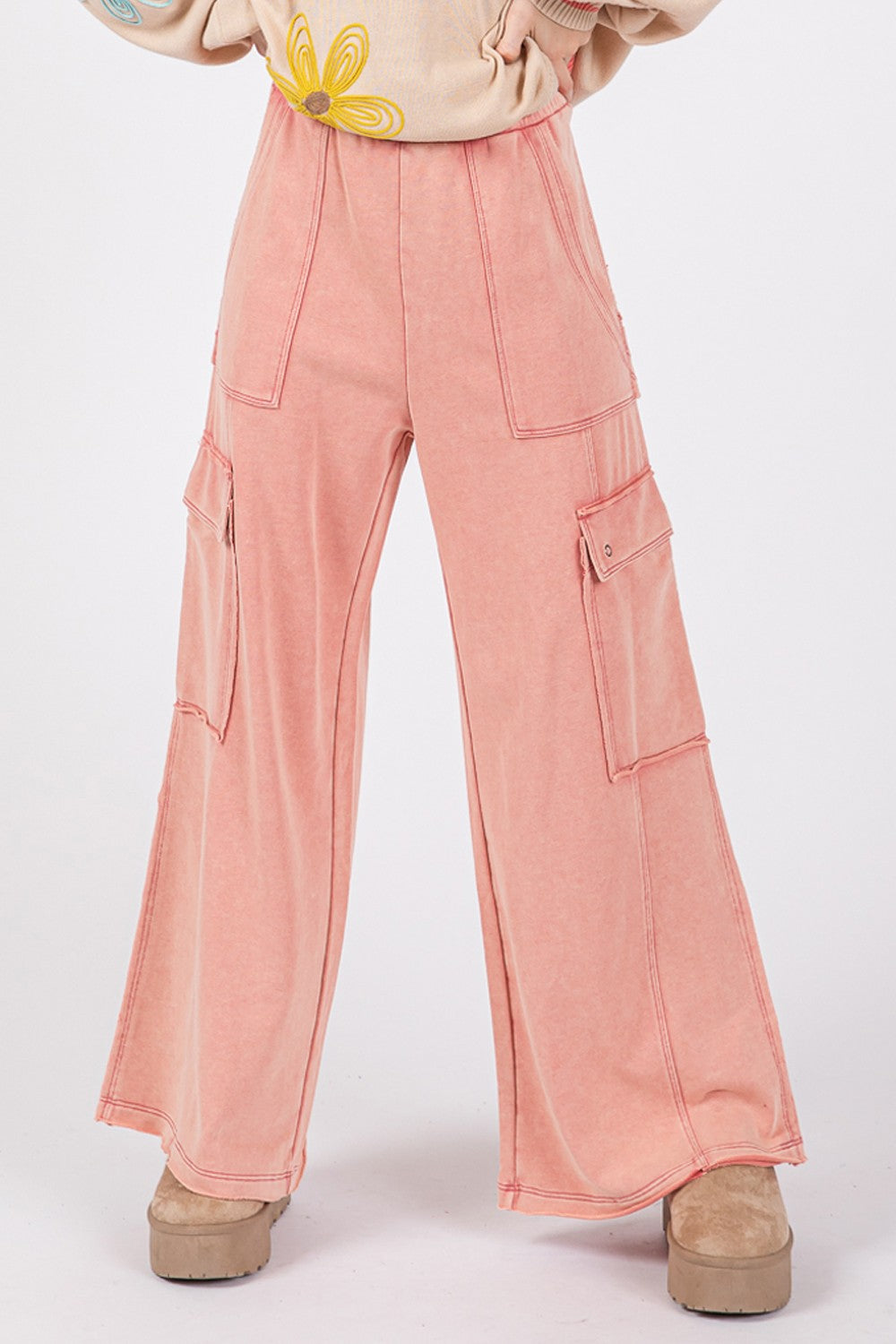 The Zoe Knit Terry Mineral Wash Wide Leg Pants