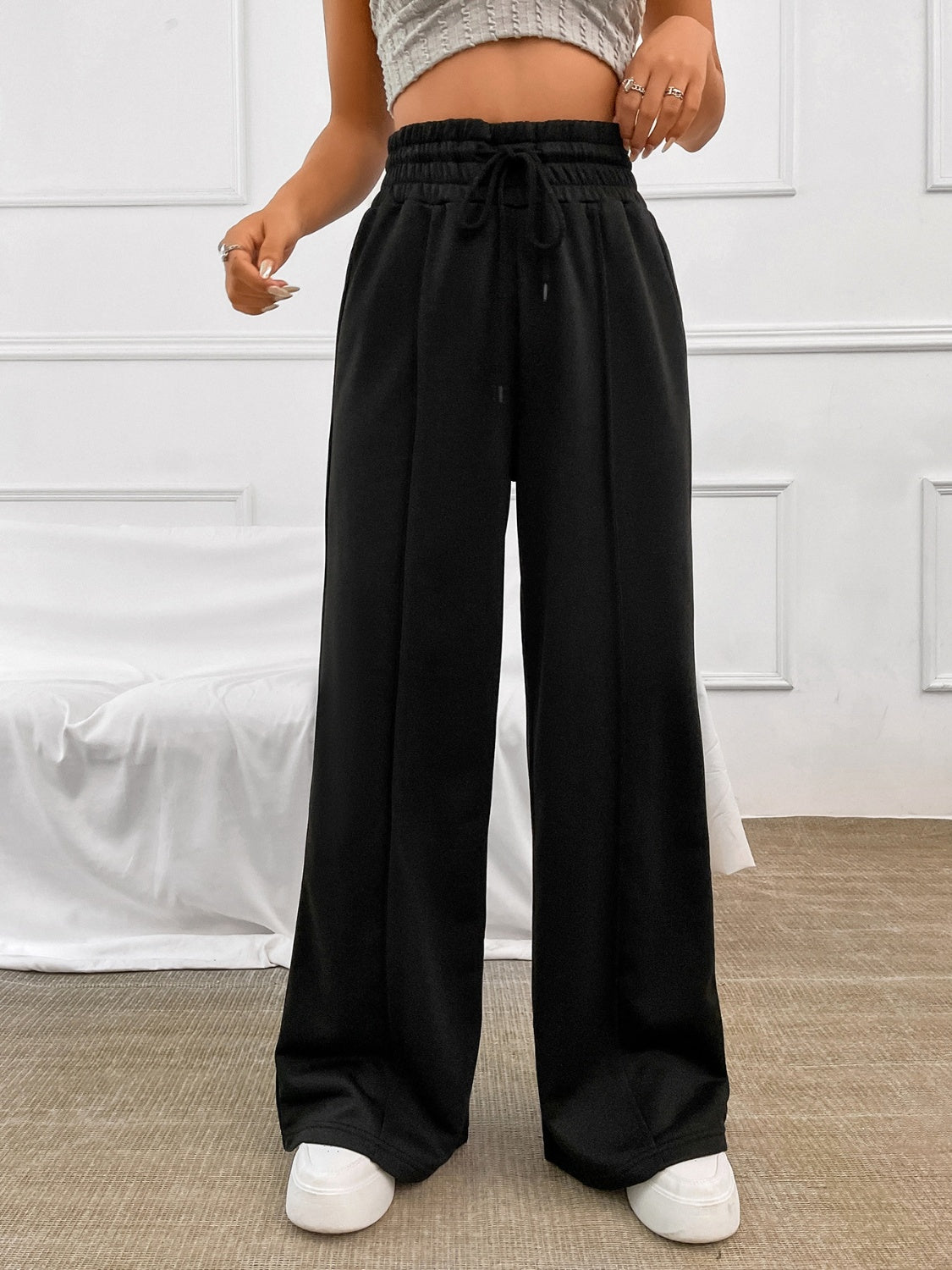 The Kimberly Drawstring Elastic Waist Wide Leg Pants