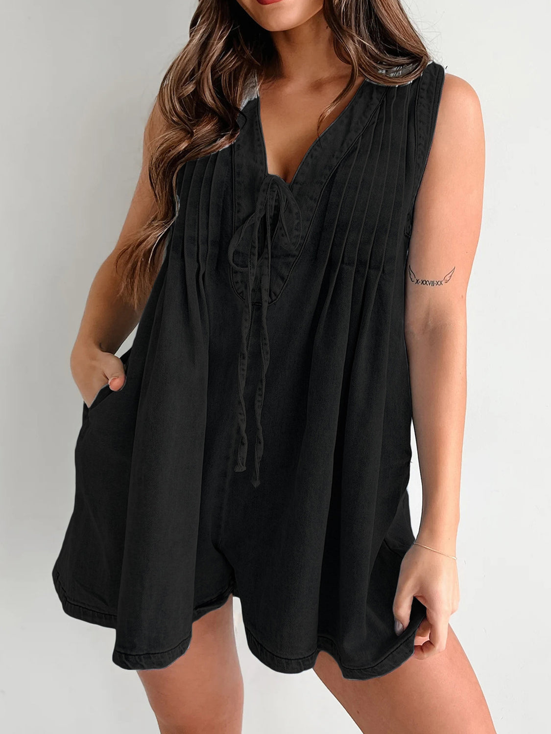 The Holly Tied Romper with Pockets