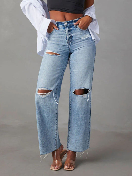 27616 Distressed Straight Leg Jeans with Pockets