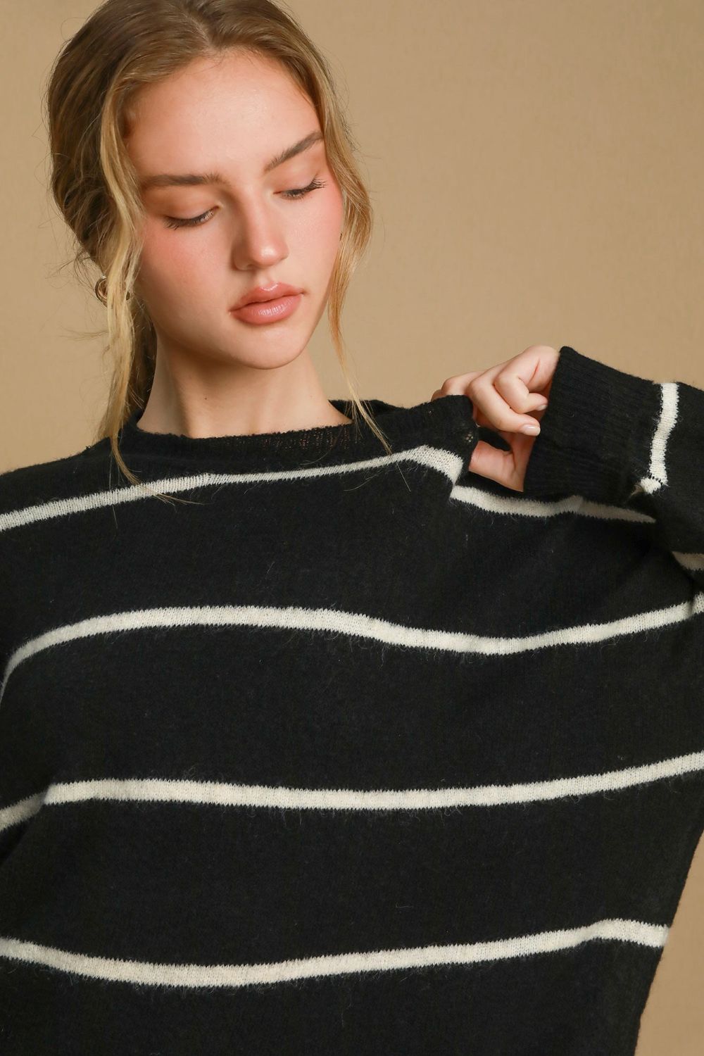 The Nicole Wool Blend Striped Round Neck Sweater