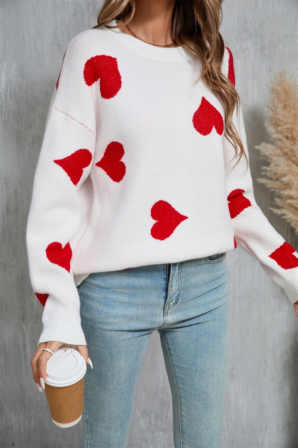 The Annaleigh Wings Heart Round Neck Dropped Shoulder Sweater