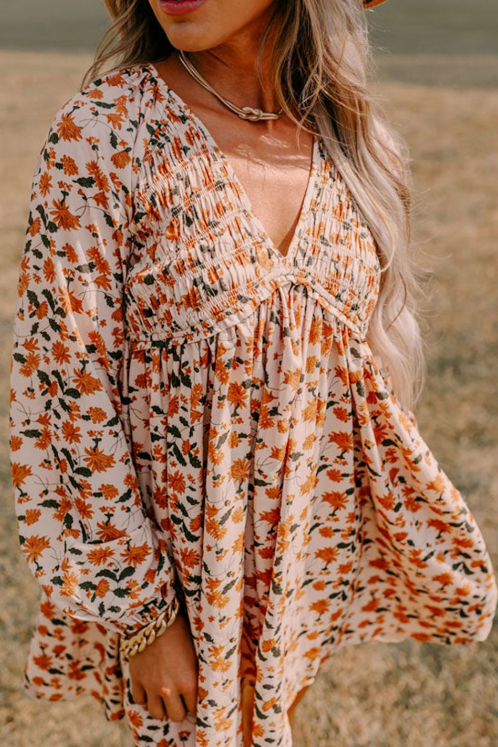 The Tori Printed V-Neck Long Sleeve Dress