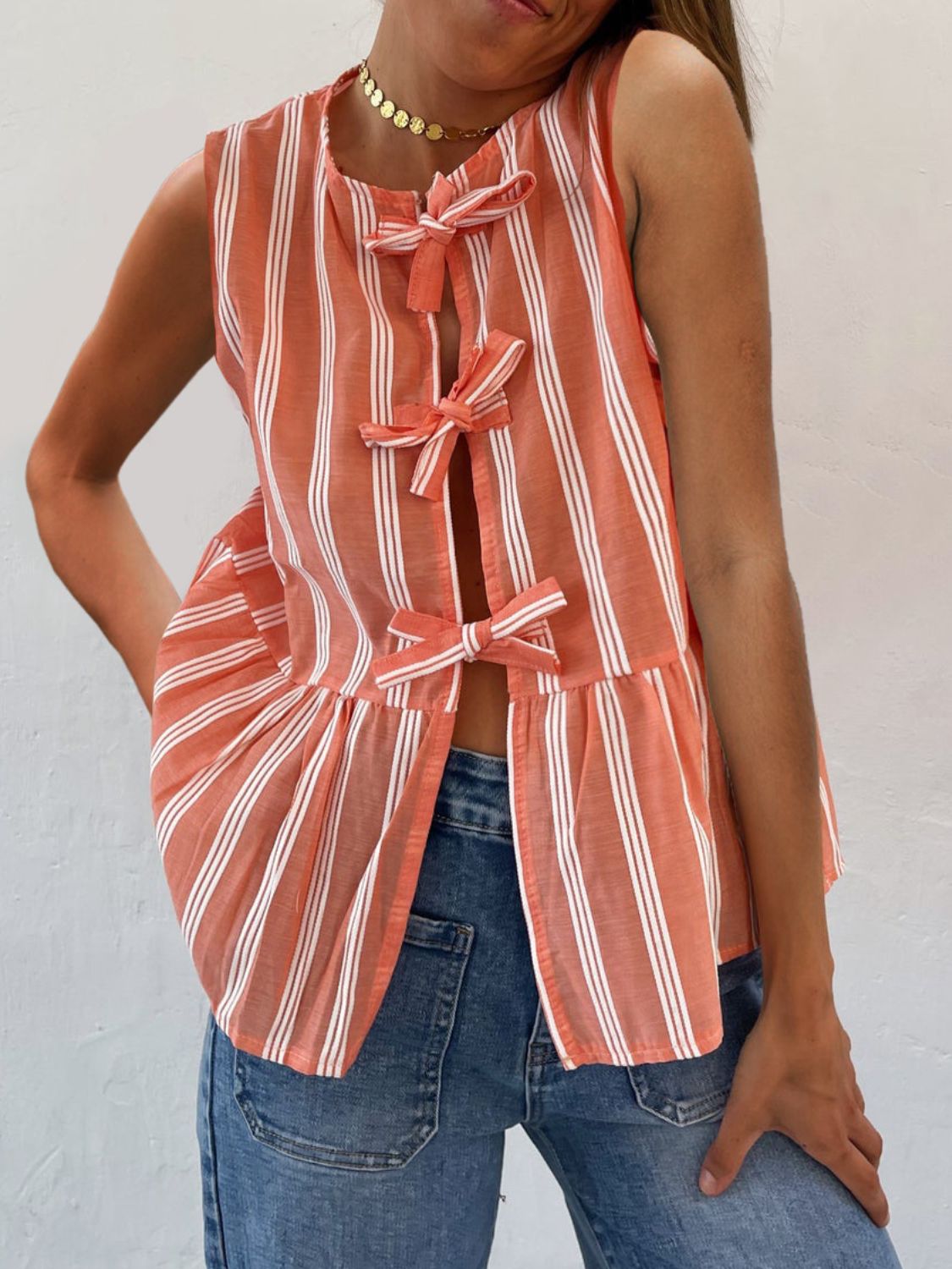 The Nicole Tied Striped Round Neck Tank