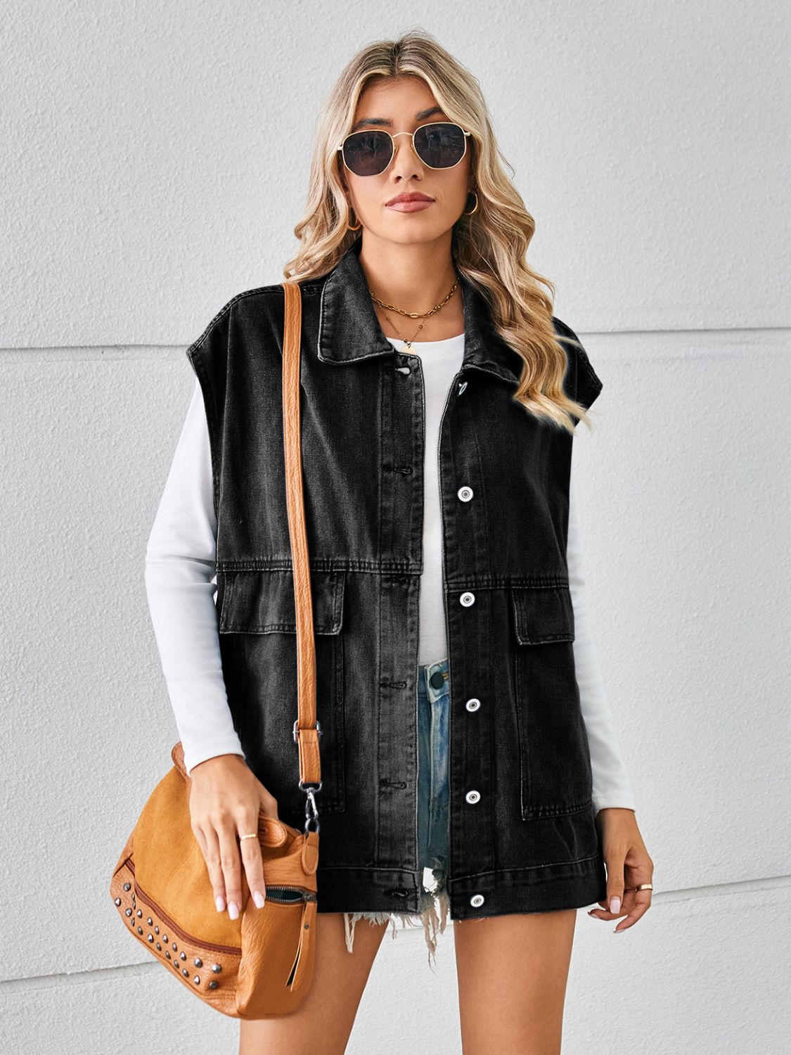 The Erin Button Up Sleeveless Denim Jacket