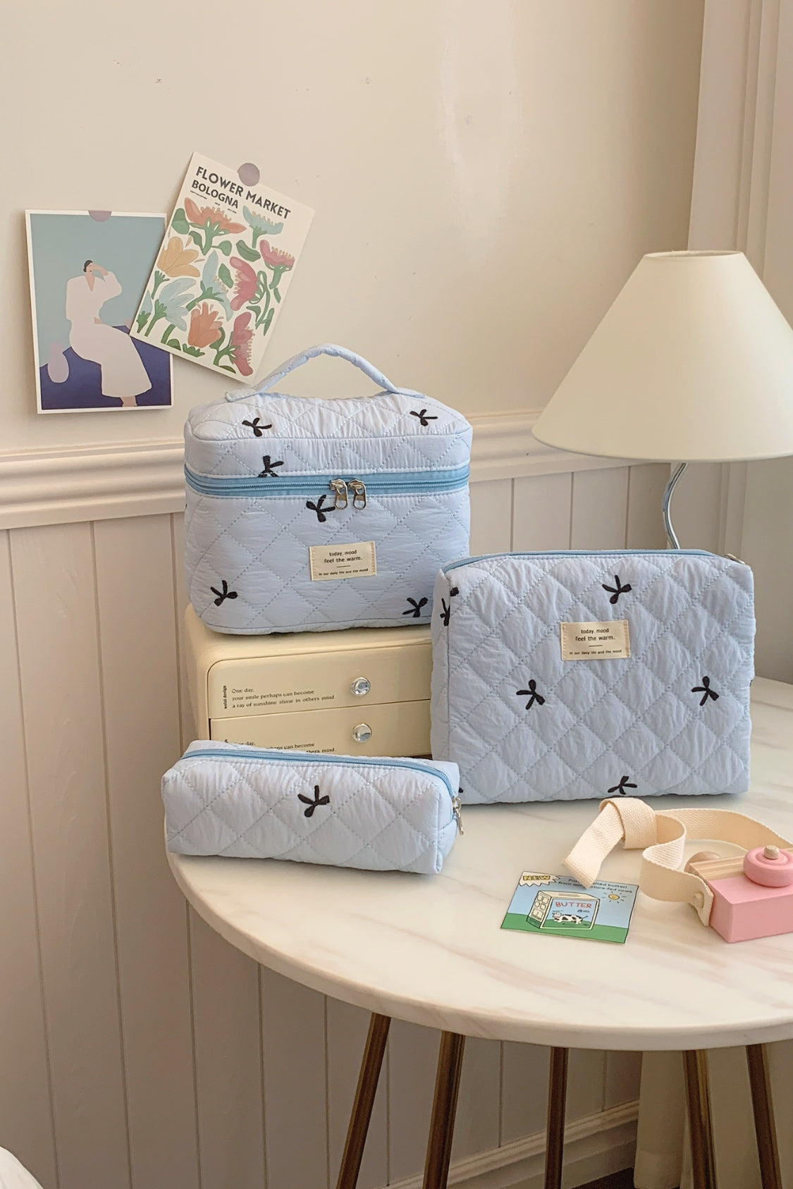 The Bella 3 Piece Bow Quilted Cloth Storage Bag Set