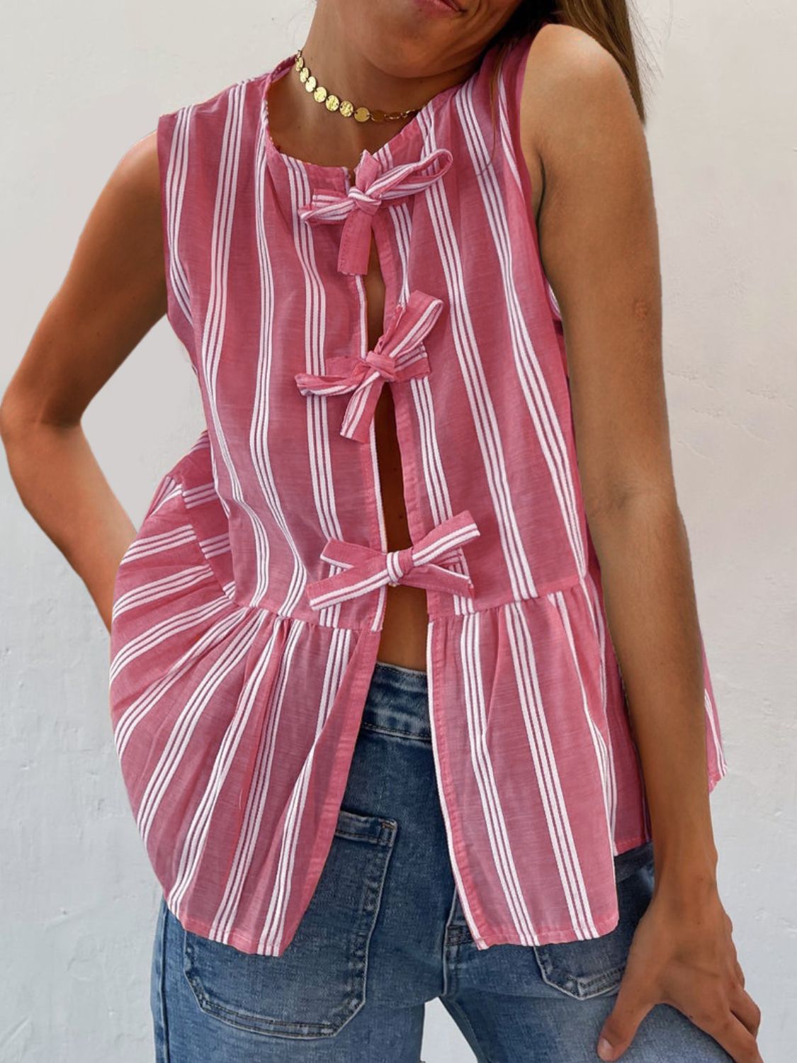 The Nicole Tied Striped Round Neck Tank