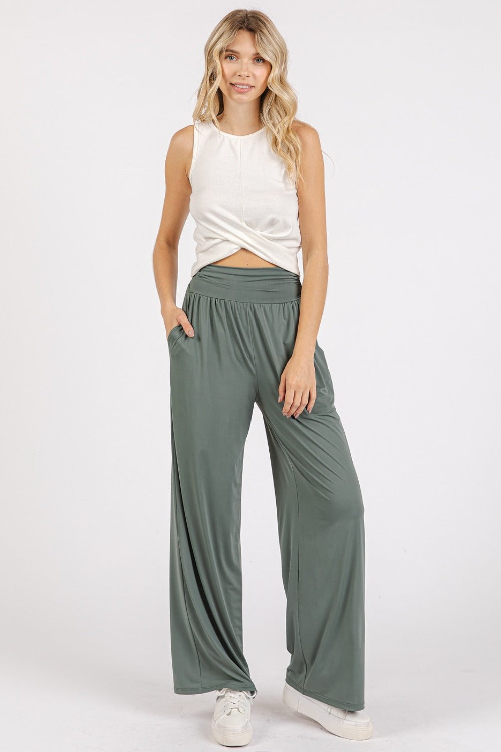 The Caitlin Banded Waist Wide Leg Pants with Pockets