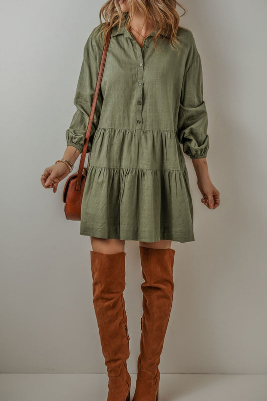 The Samantha Collared Neck Balloon Sleeve Shirt Dress