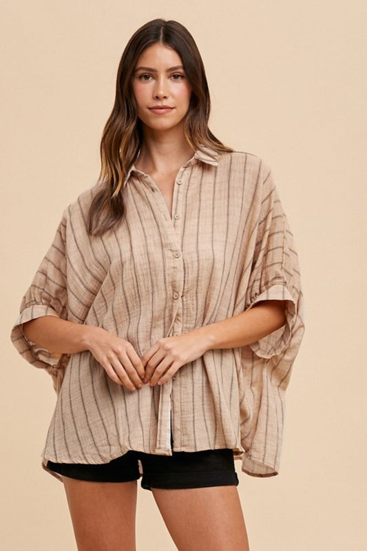 The Melanie Striped Button Up Half Sleeve Shirt