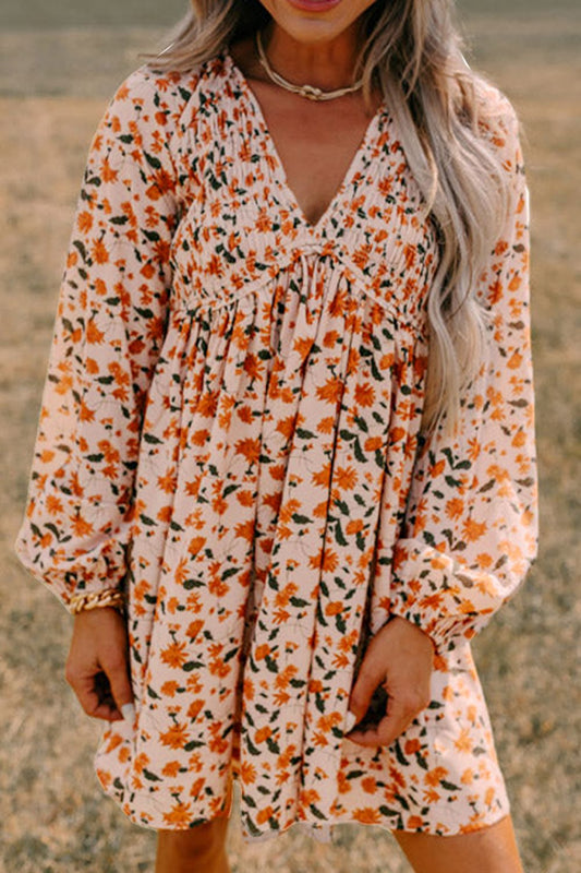 The Tori Printed V-Neck Long Sleeve Dress