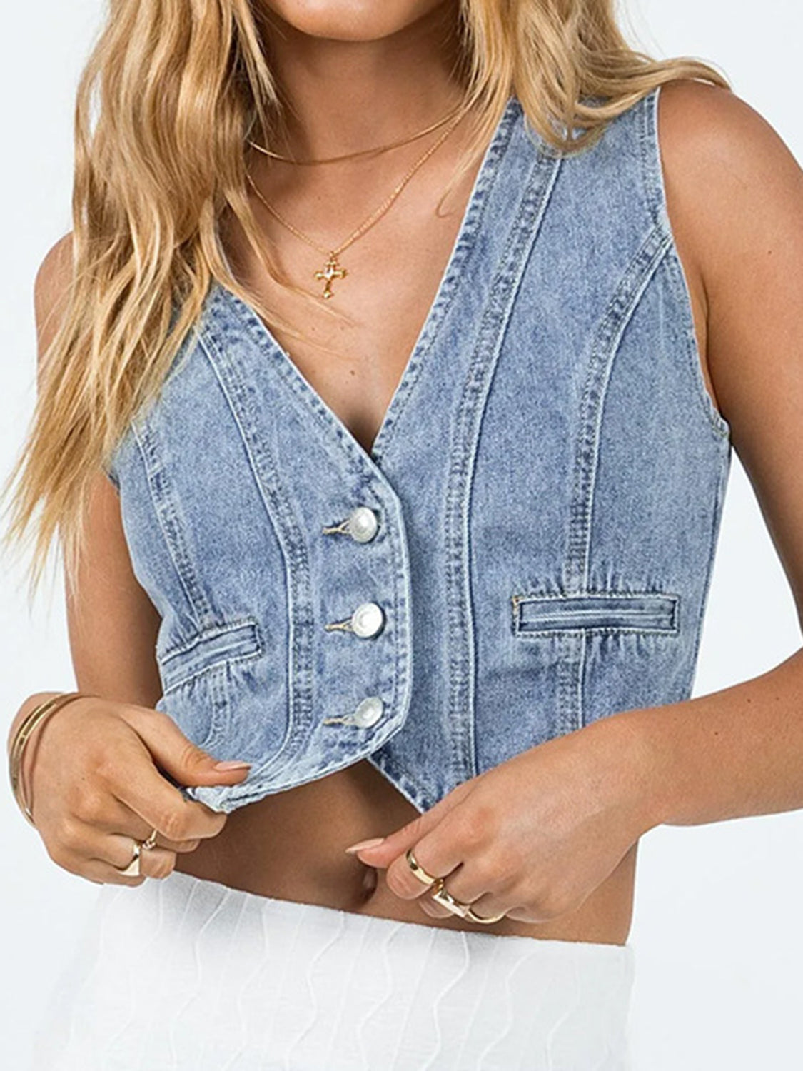 The Erin Button Up Sleeveless Denim Top