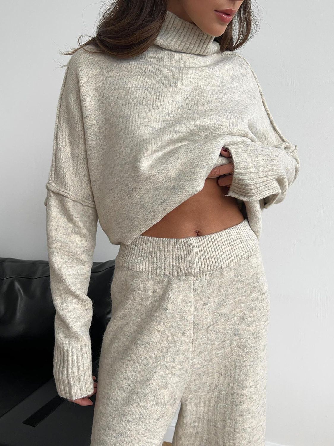 The Nicole Turtleneck Long Sleeve Top and Pants Sweater Set