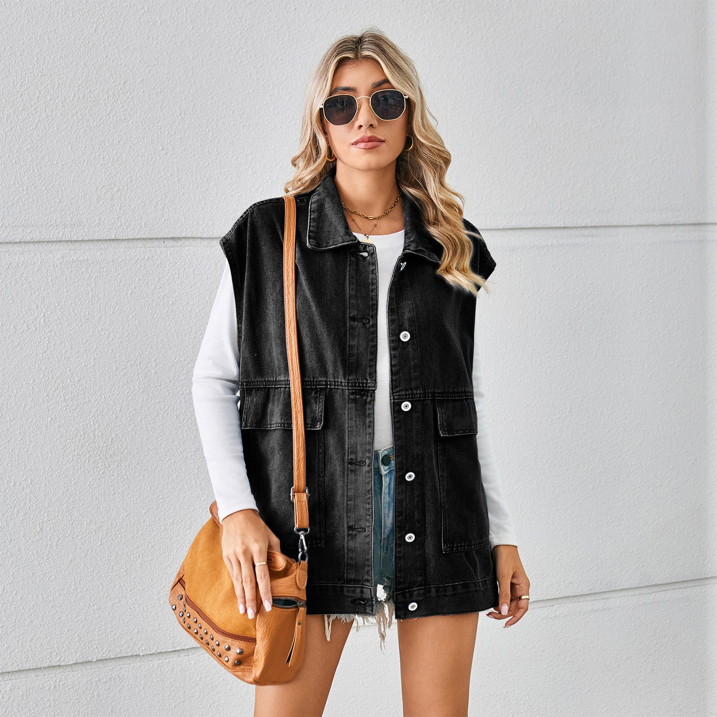 The Erin Button Up Sleeveless Denim Jacket