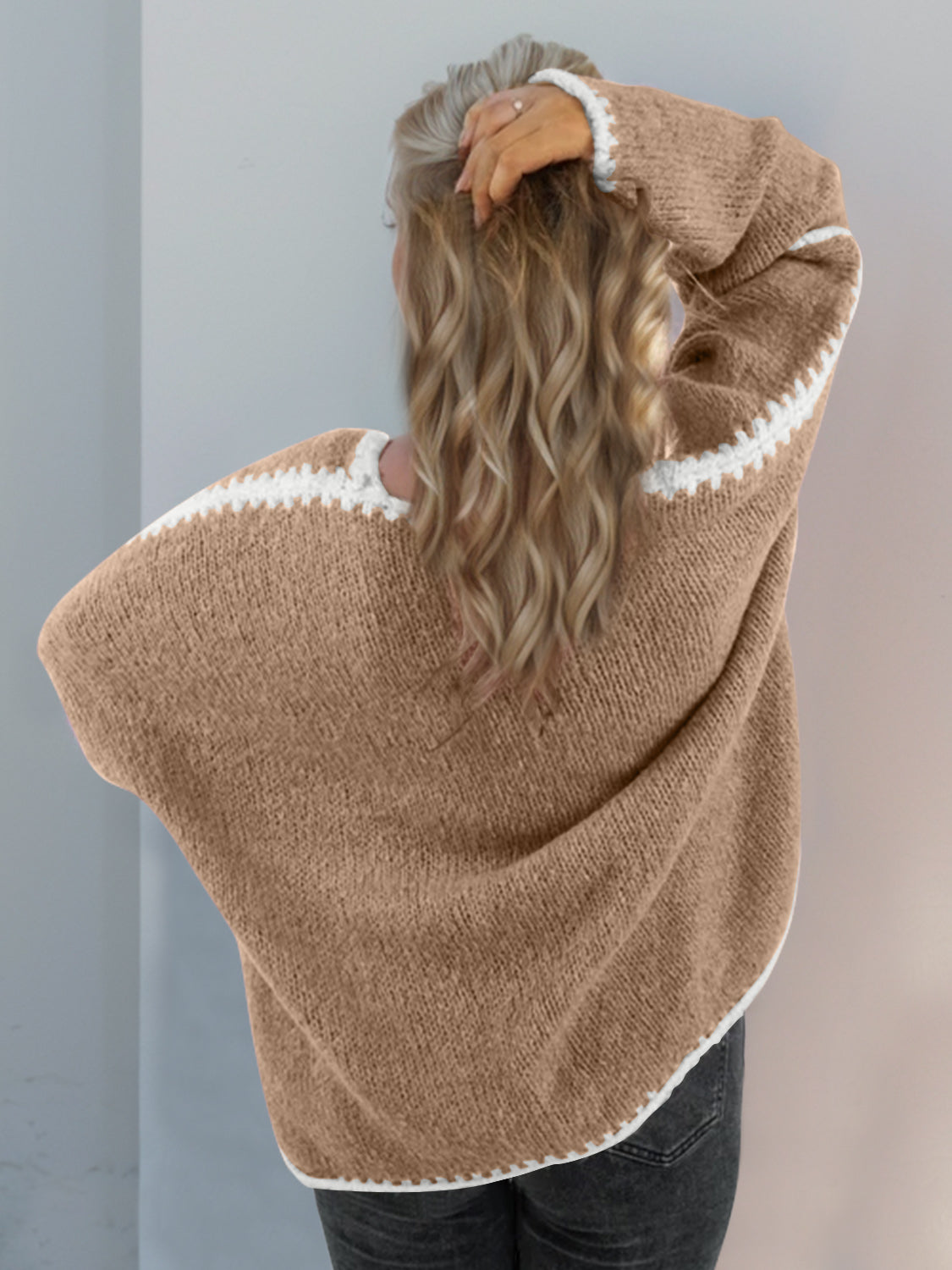 The Kimberly Double Take Contrast Open Front Dropped Shoulder Cardigan